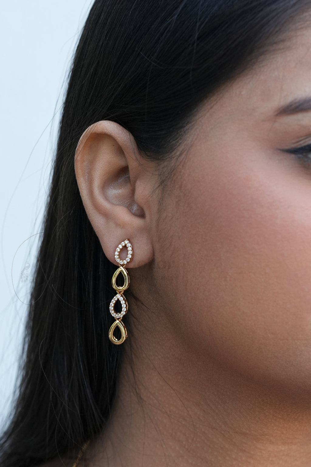 All-White CZ Stone Antique Gold Plated Necklace & Long Drop Earrings | Premium South Indian Temple Jewelry.