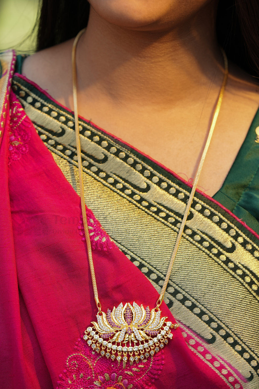 Blooming Lotus Pendant with Square Mesh Box Chain