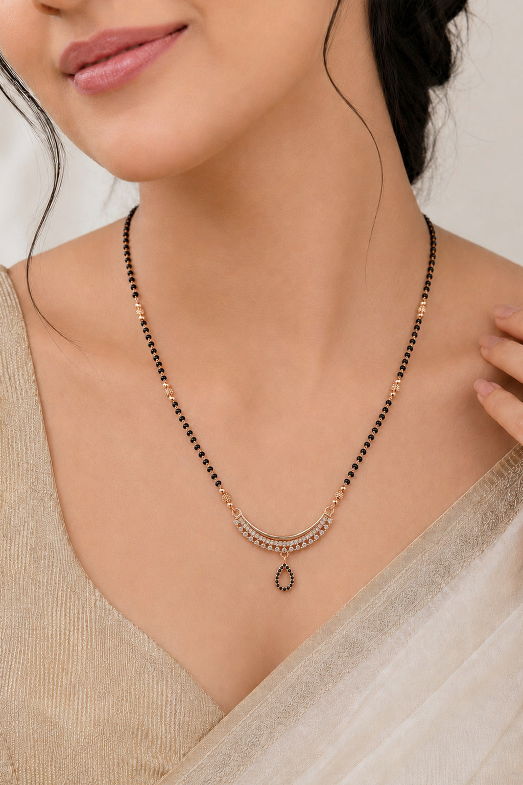 Midnight Teardrop Arc Rose Gold AD Mangalsutra