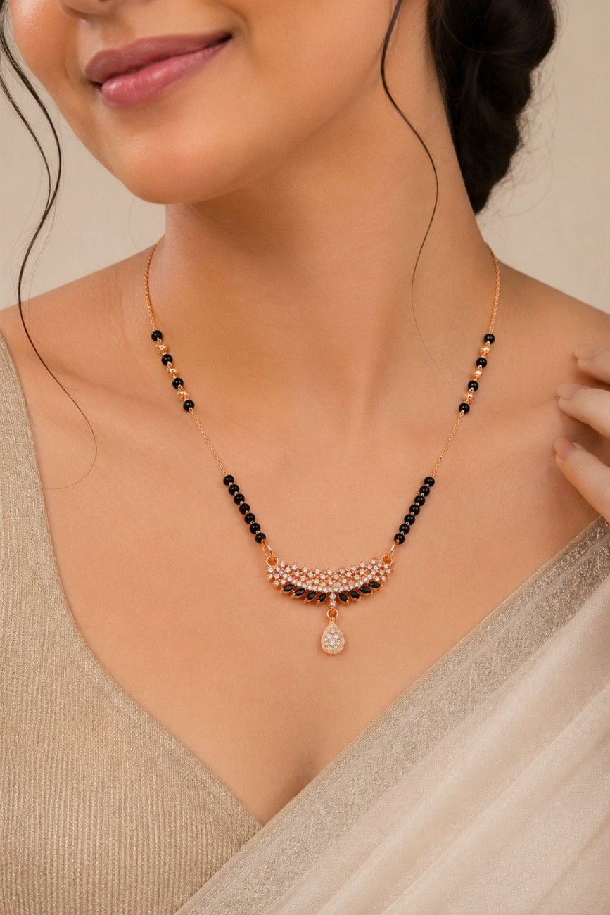 Floral Crown Rose Gold AD Mangalsutra