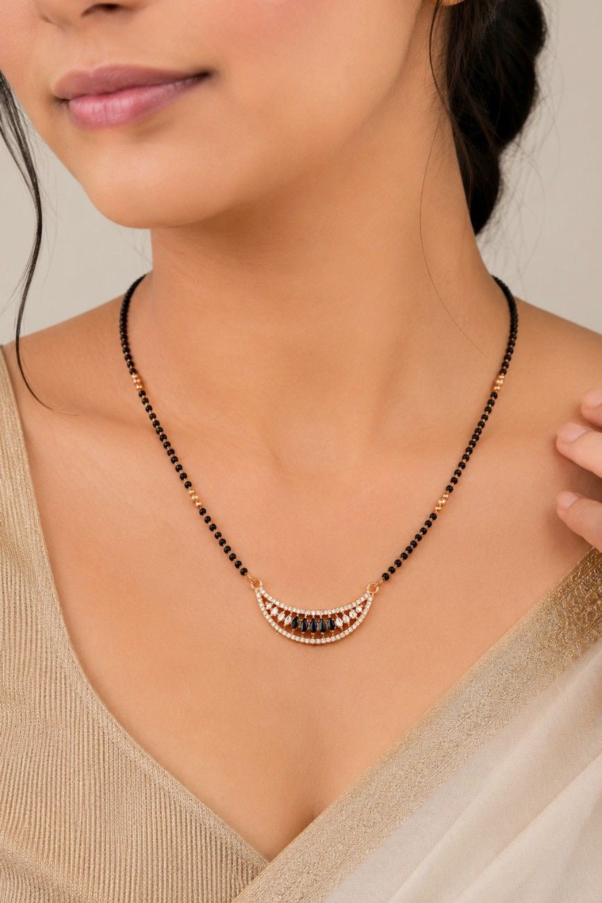 Royal Crescent Blue Rose Gold AD Mangalsutra