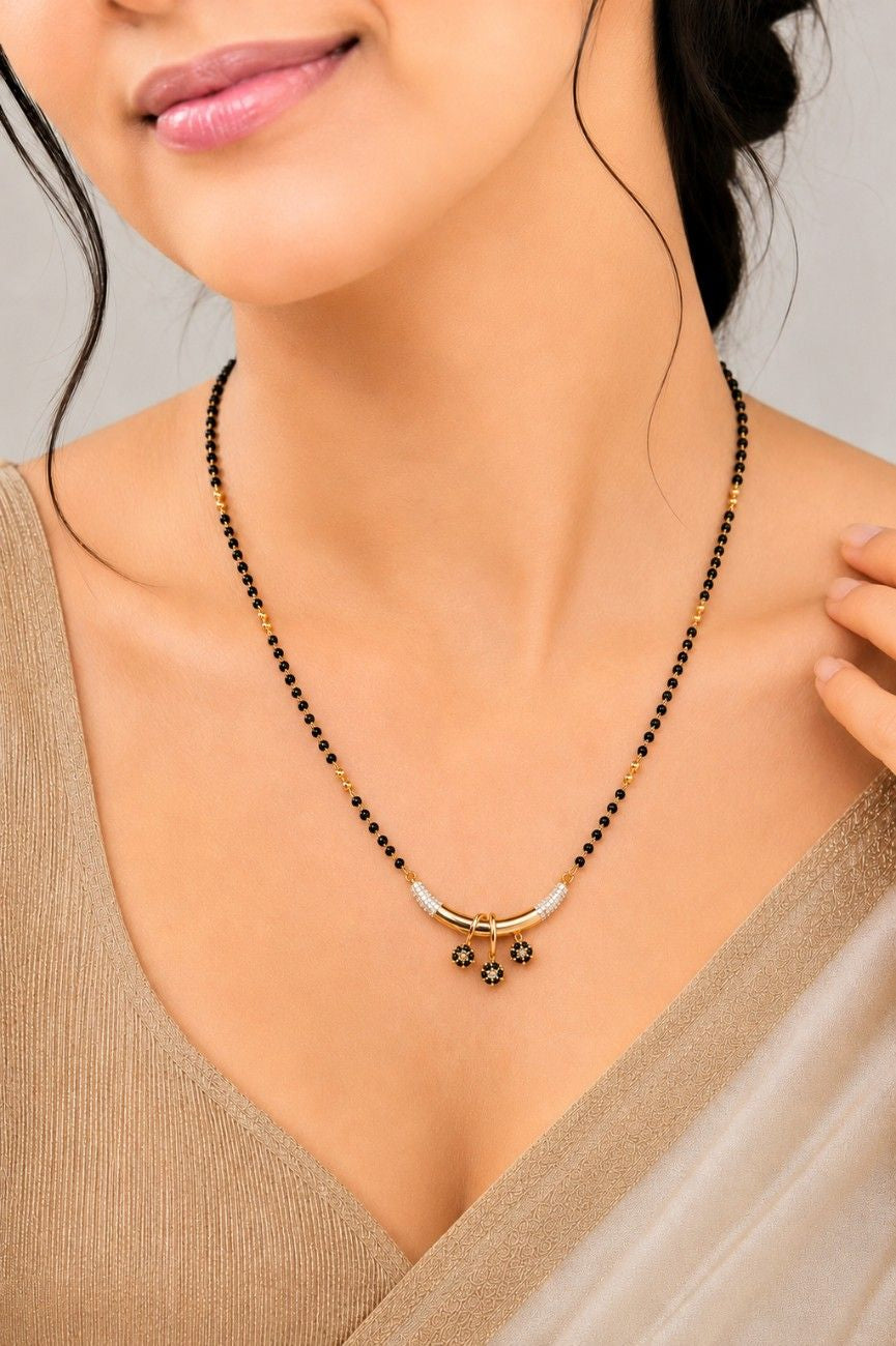 Midnight Floral Drop Rose Gold AD Mangalsutra