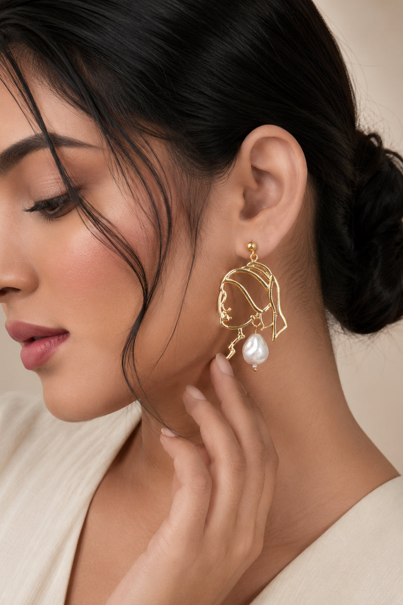 Girl with a Pearl Earring Silhouette Drop Earrings