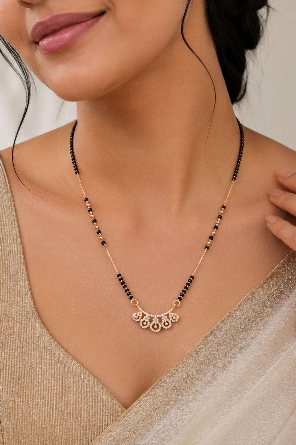 Luxe Cluster Circle Rose Gold AD Mangalsutra