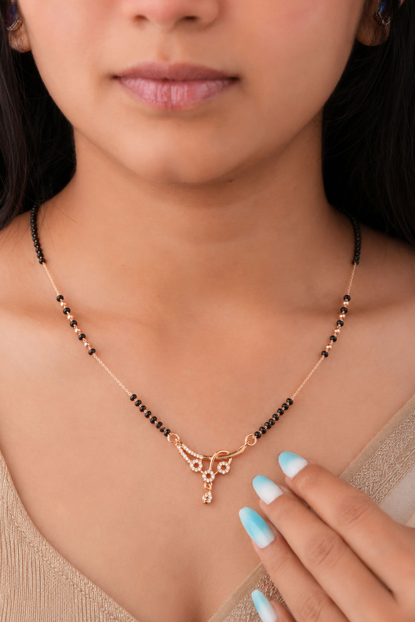 Grace Curve Crystal Drop Rose Gold AD Mangalsutra