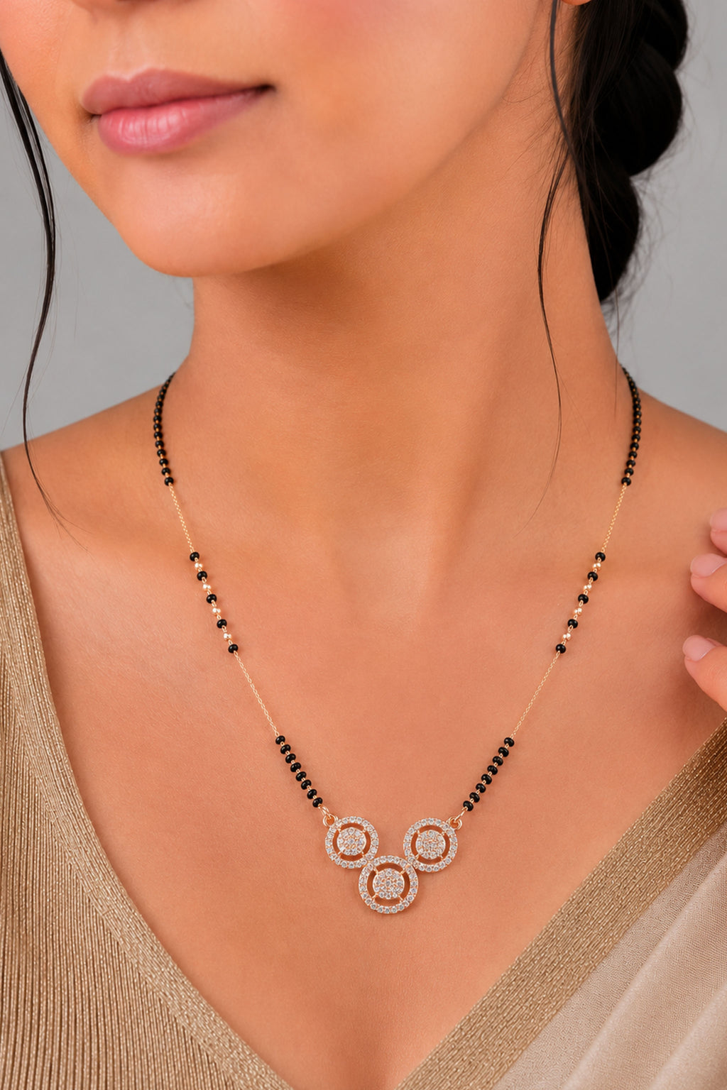 Triple Circle Luxe Rose Gold AD Mangalsutra
