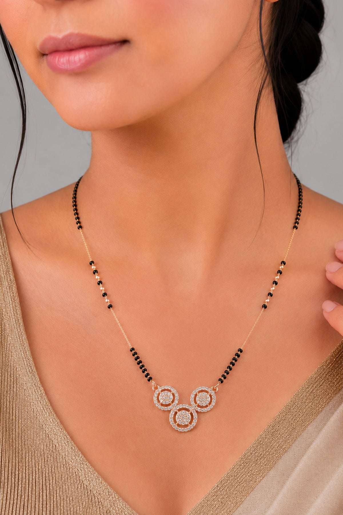 Triple Circle Luxe Rose Gold AD Mangalsutra