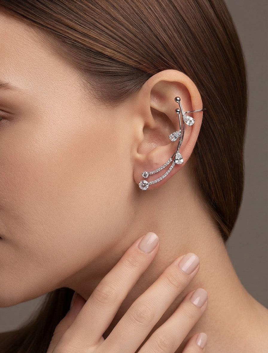 Sparkling Silver-tone Multi-strand Ear Cuff