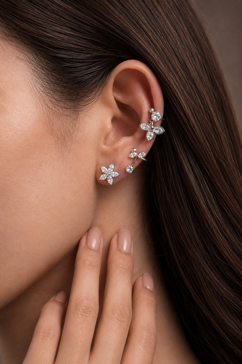 Flower and Leaf Ear Cuff Set