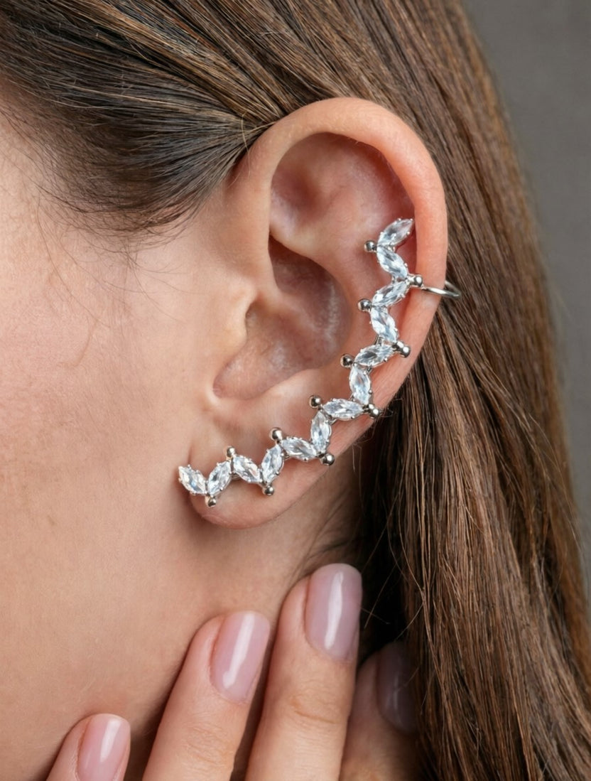 Rhinestone-encrusted Silver Ear Cuff