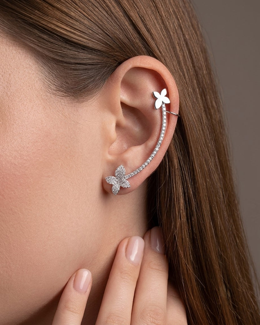 Butterfly Crystal Silver Ear Cuff