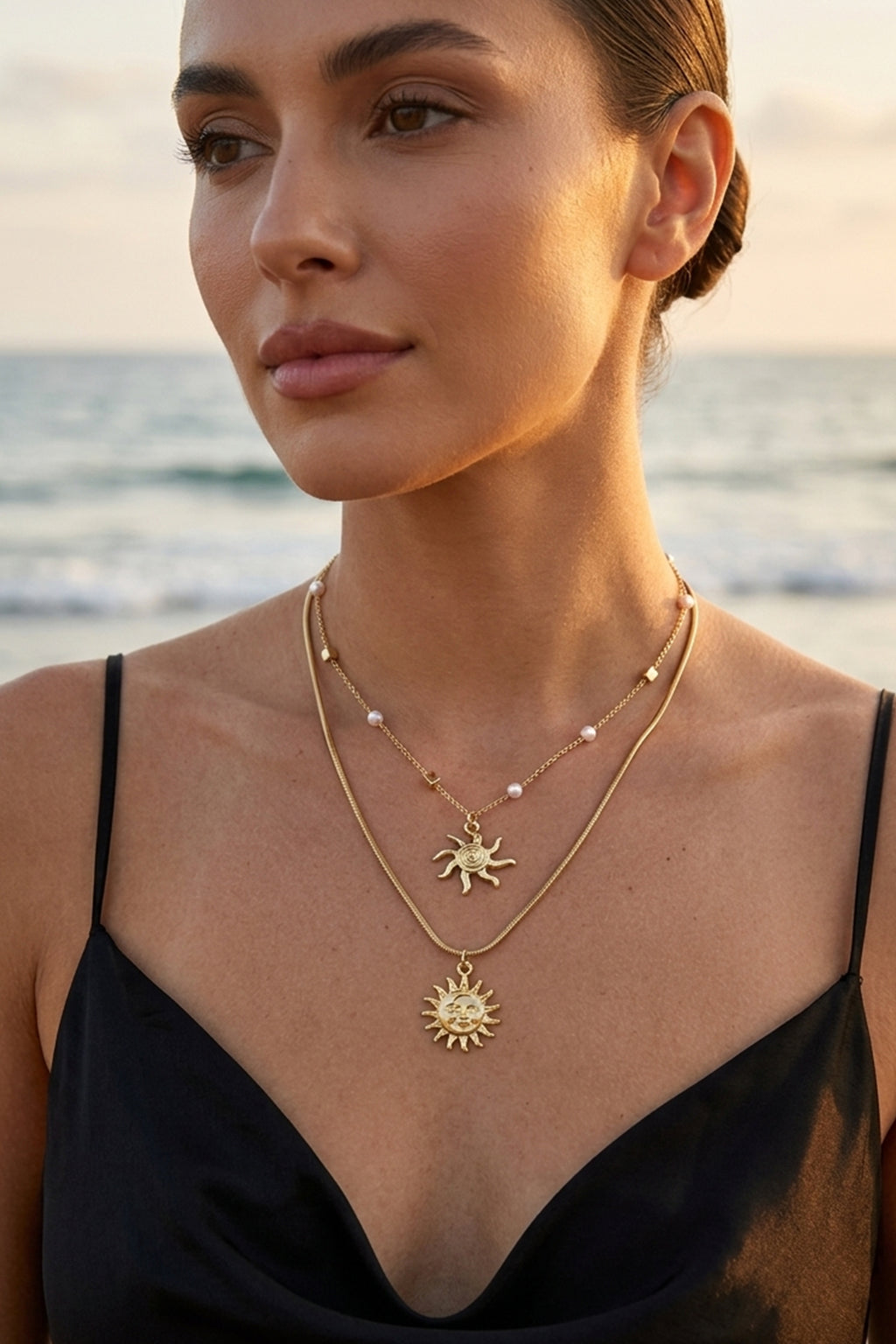 Double Layered Sun Charm Necklace