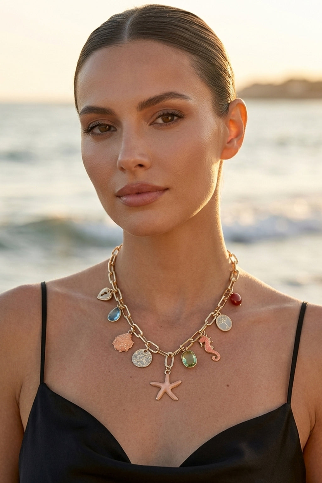 Gold Ocean Charm Necklace