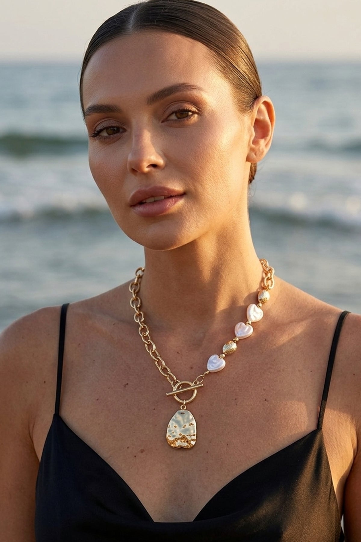 Hammered Heart Toggle Necklace