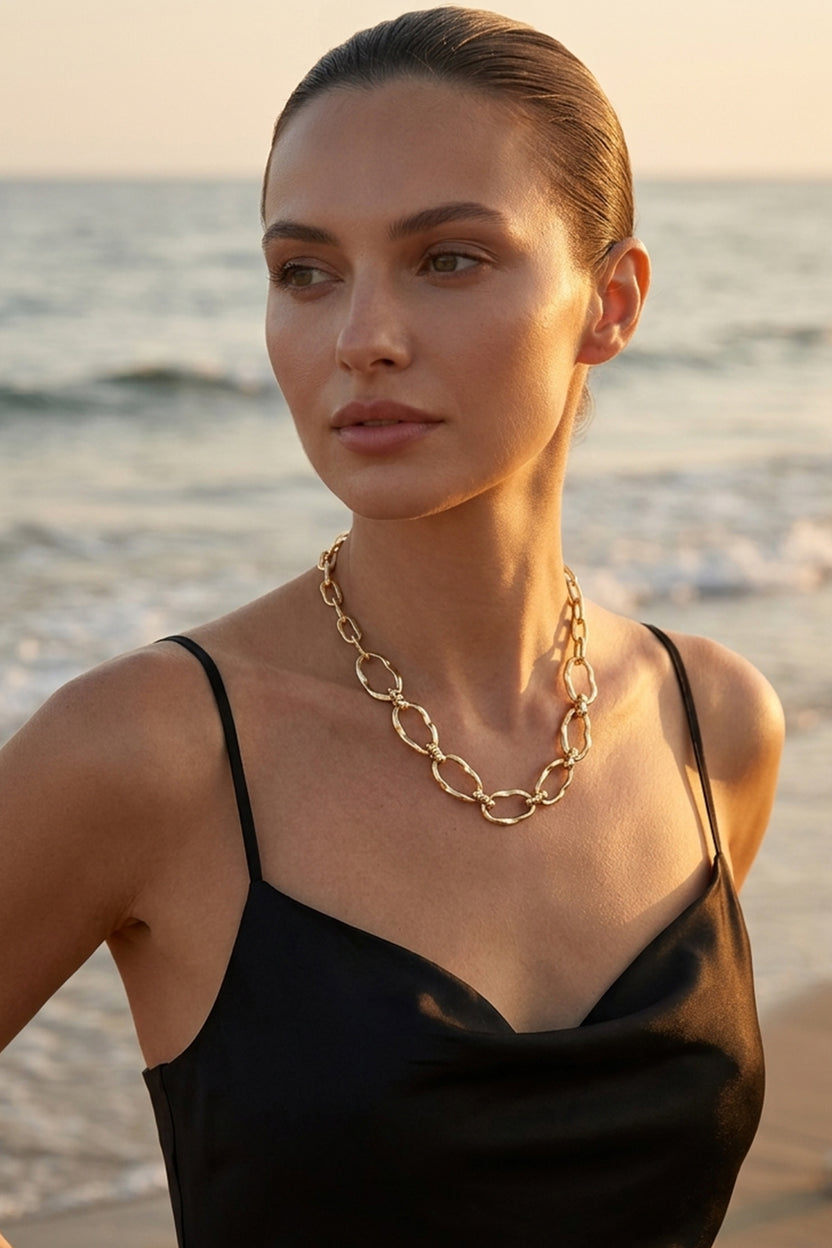 Gold-plated Link Chains Statement Necklace