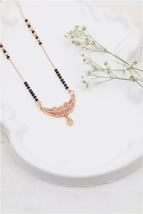 Rose-Toned Crescent Diamond Mangalsutra - detail view
