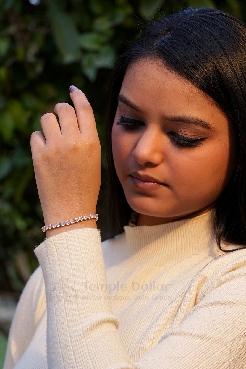 Rose Gold Plated Round Solitaire Tennis Bracelet