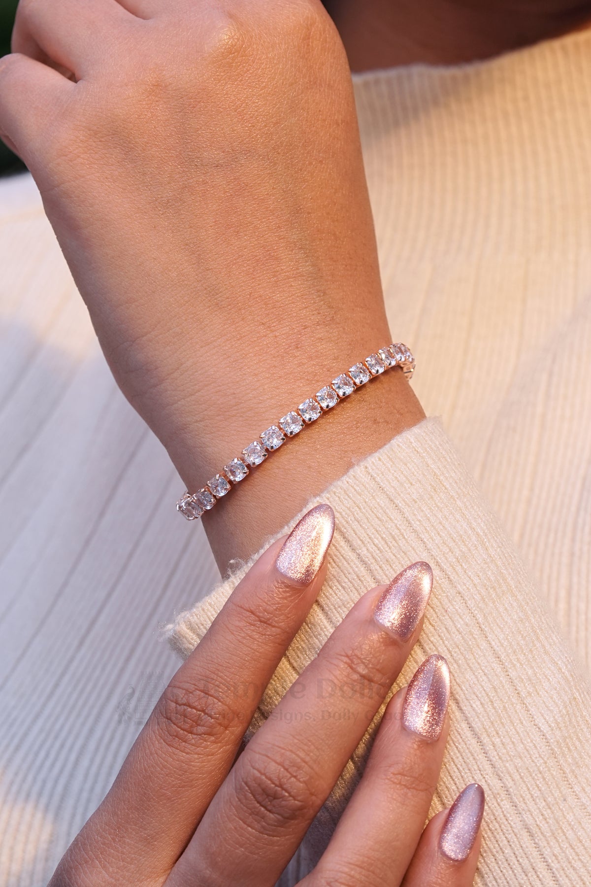 Rose Gold Plated Round Solitaire Tennis Bracelet