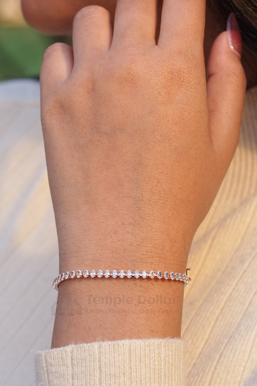 Rose Gold Plated Oval Cut American Diamond Tennis Bracelet