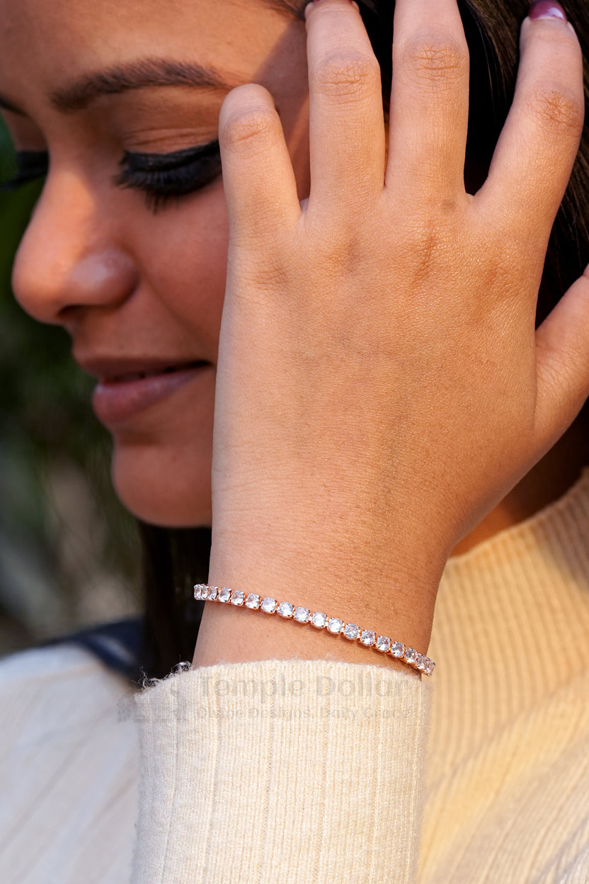 Rose Gold Plated Round Cut American Diamond Tennis Bracelet