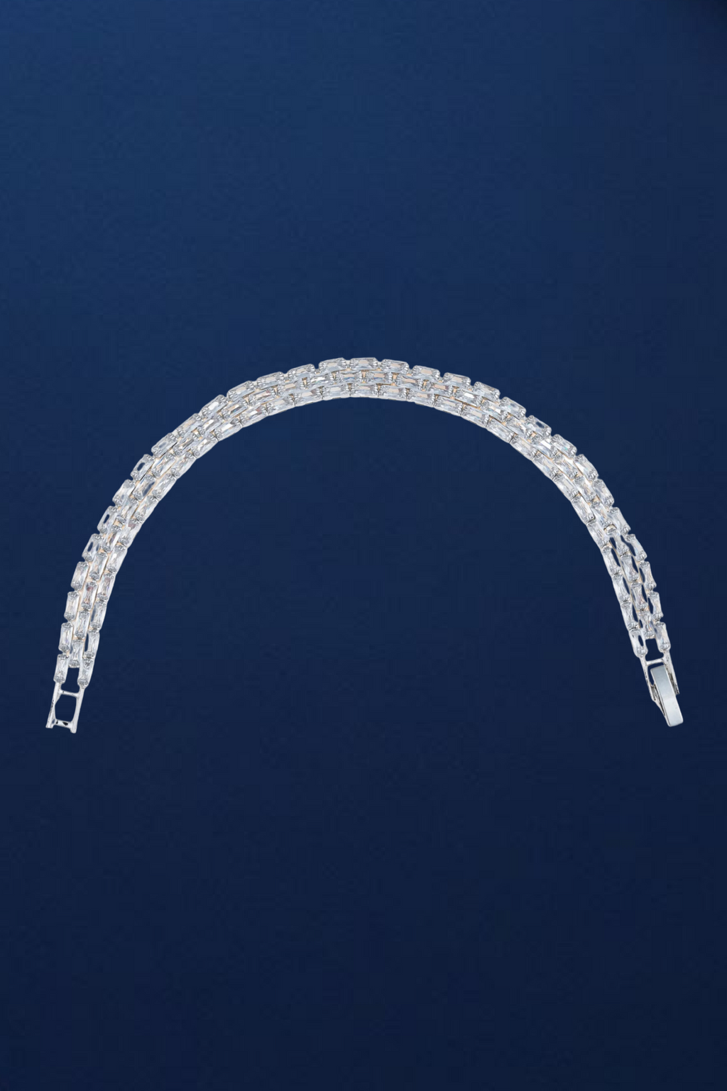 Silver Plated Triple Row Baguette Tennis Bracelet