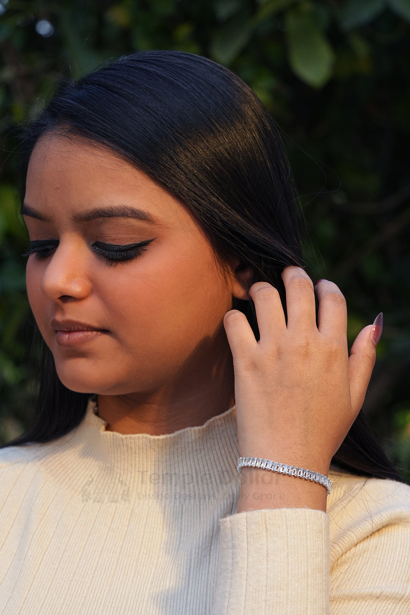 Silver Plated Baguette Cut American Diamond Tennis Bracelet