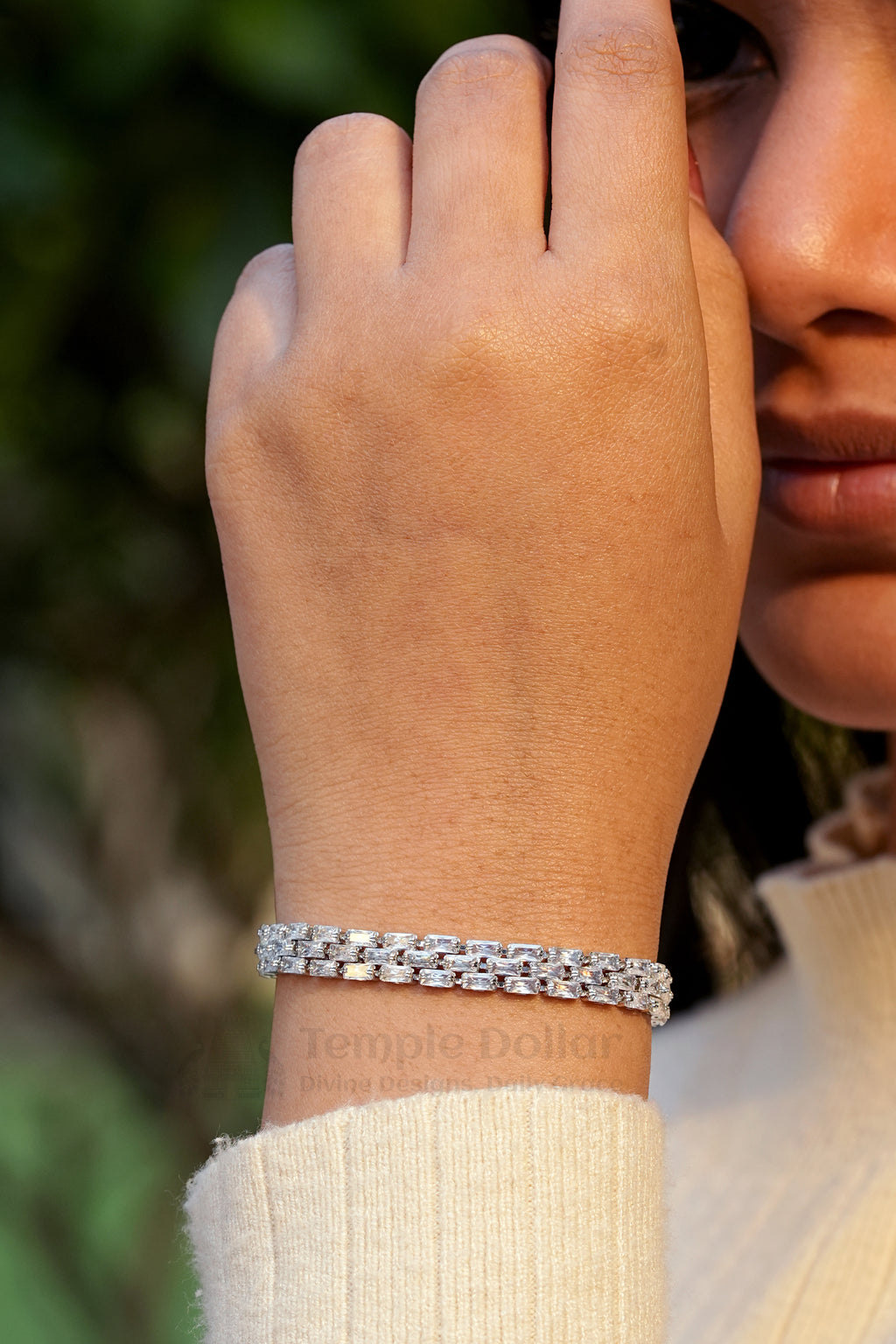 Silver Plated Triple Row Baguette Tennis Bracelet