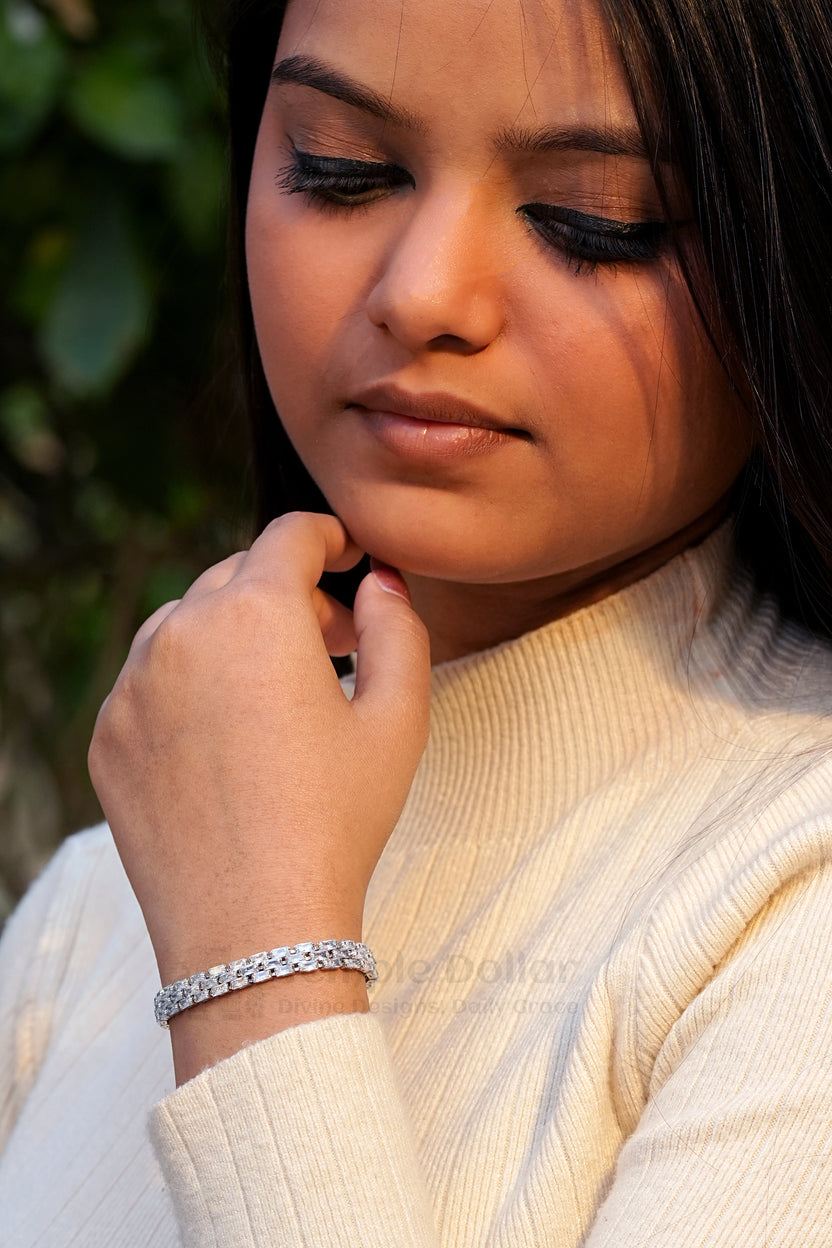 Silver Plated Triple Row Baguette Tennis Bracelet