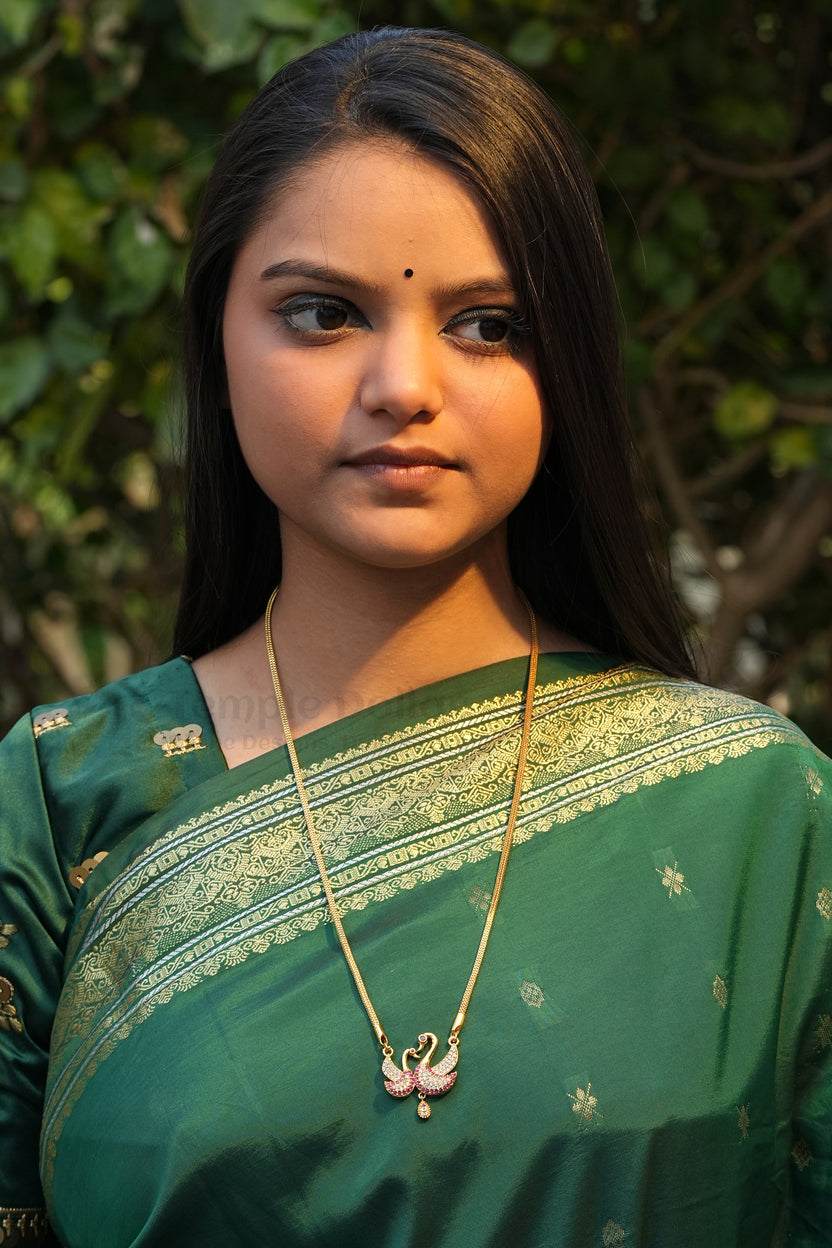 Twin Swan Heart Pendant with Square Mesh Chain