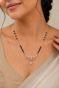 Rose-Toned Crescent Diamond Mangalsutra by Temple Dollar - crescent pendant with American Diamond (CZ) stones