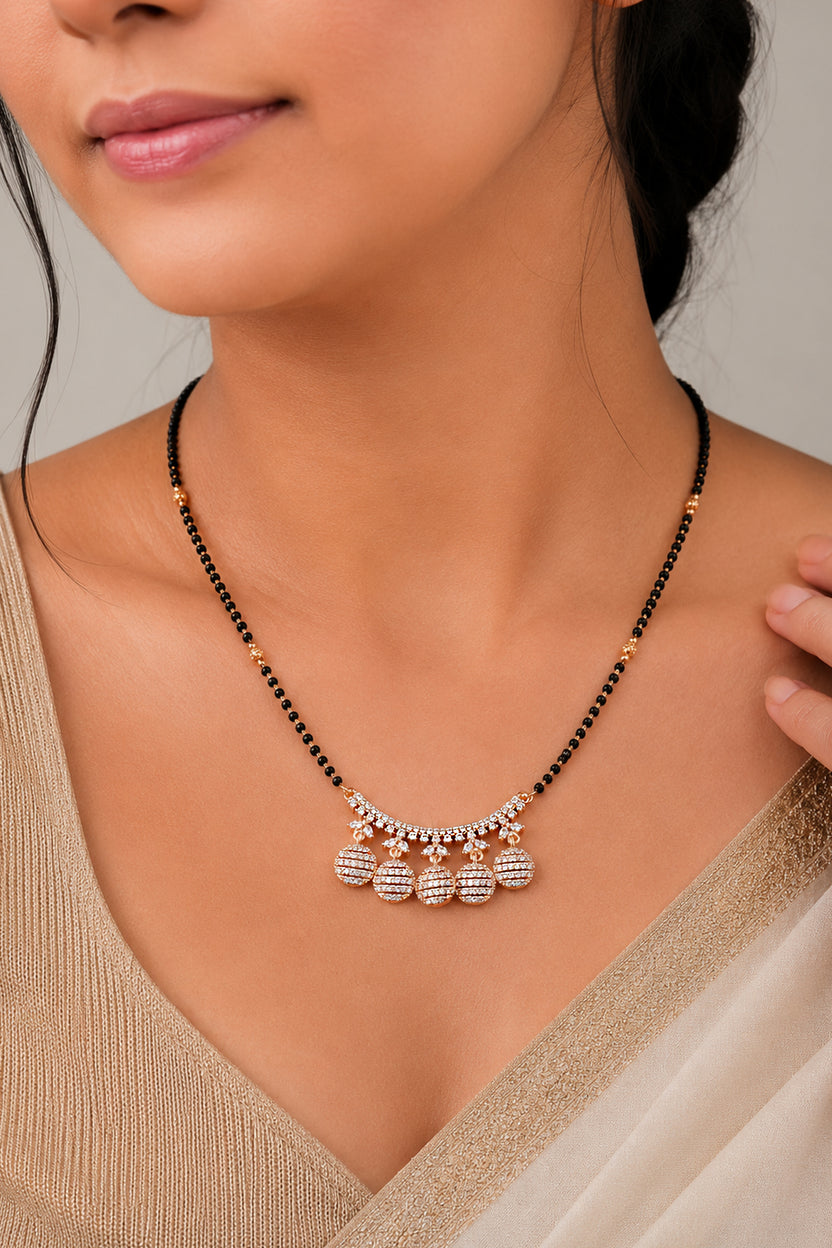 Rose Gold Shimmer American Diamond Mangalsutra Necklace For Women