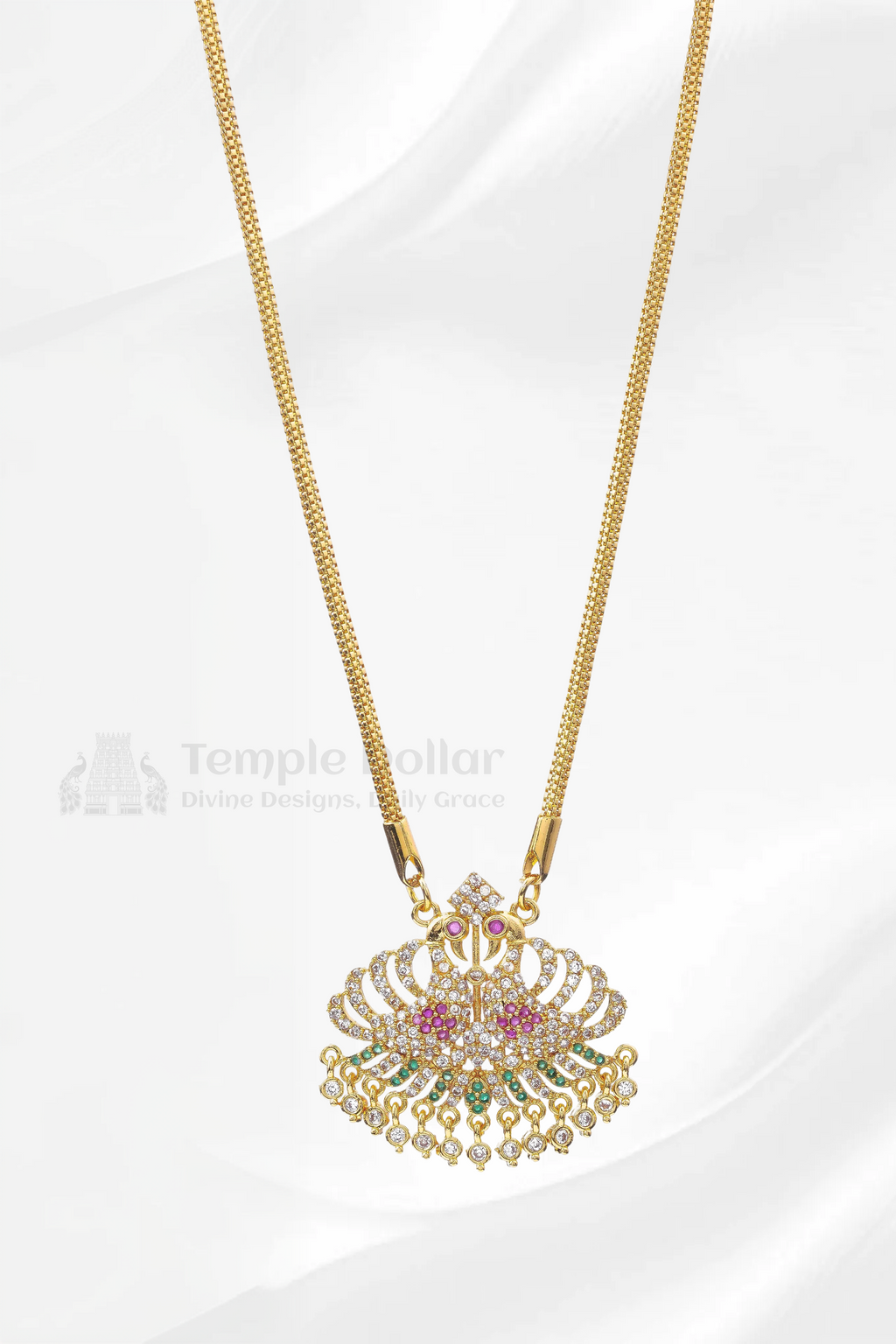 Twin Peacock Pendant with Square Mesh Chain