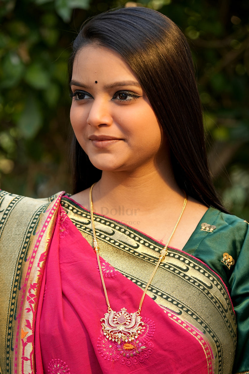 Ruby & White Floral Lotus Pendant with Twisted Rope Chain