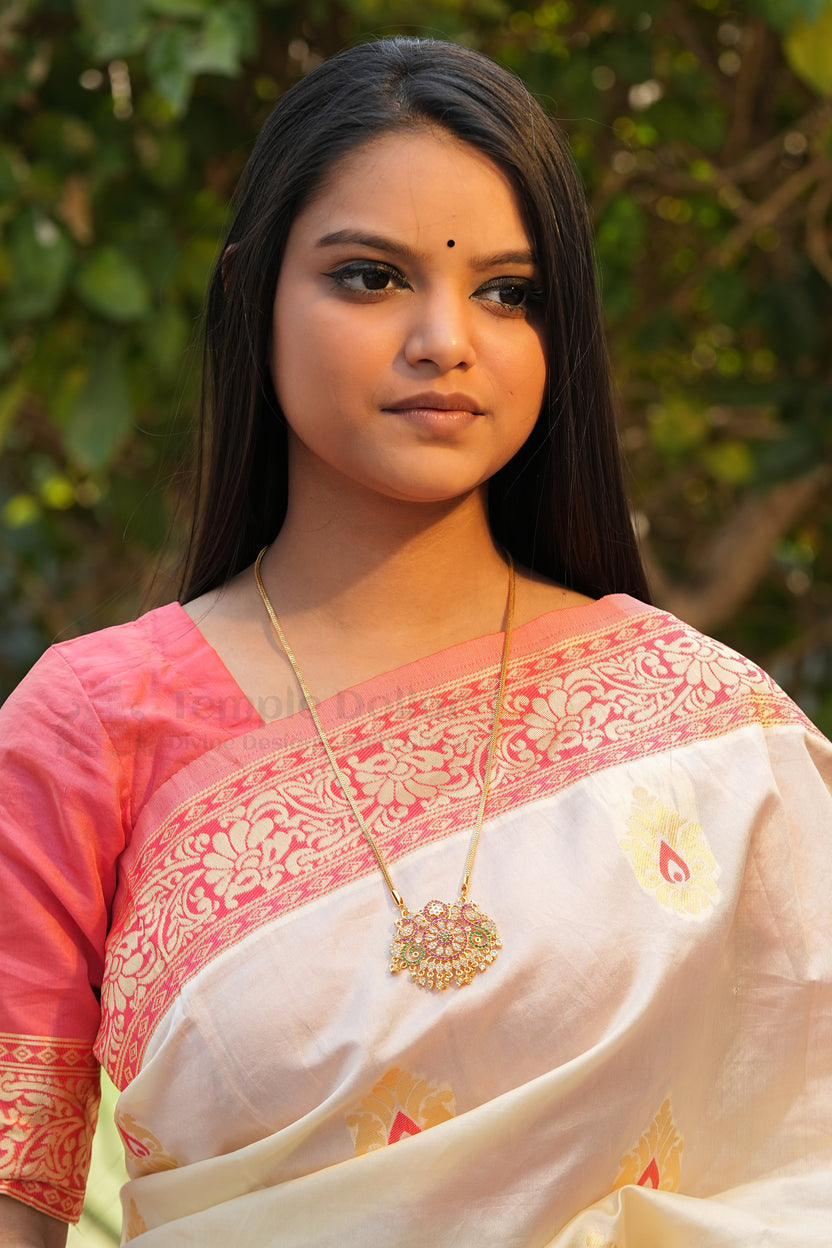 Multi-Color Floral Mandala Pendant with Square Mesh Chain